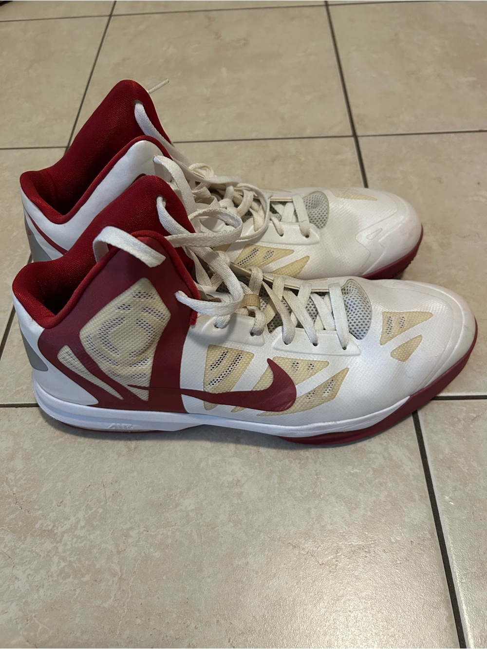 Nike White and Red High-Top Basketball Shoes